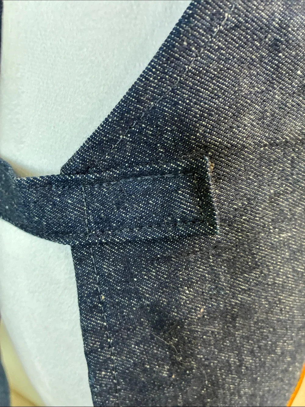 Premium Denim Apron with Brown Leather Pocket - Picture 9 of 11